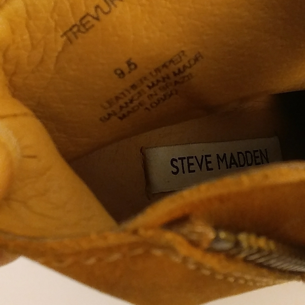 Steve Madden Women's Brown Leather Ankle Zip Boots Size 9.5 stacked Block Heels. - Picture 10 of 11